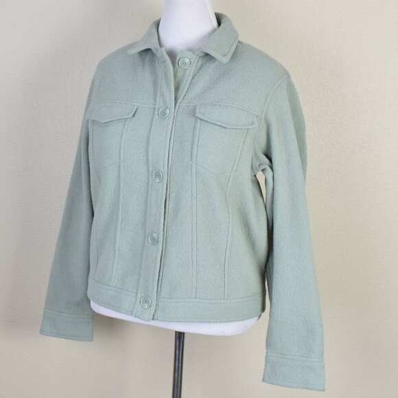 Joie Sage Green Fleece Fuzzy Shacket Button Front Jacket - L - Picture 5 of 12